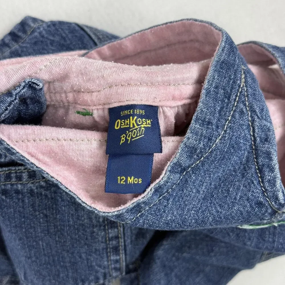 OshKosh B'gosh Overall Dress Girls 12M Vestbak Blue Denim Jumper Pockets Casual